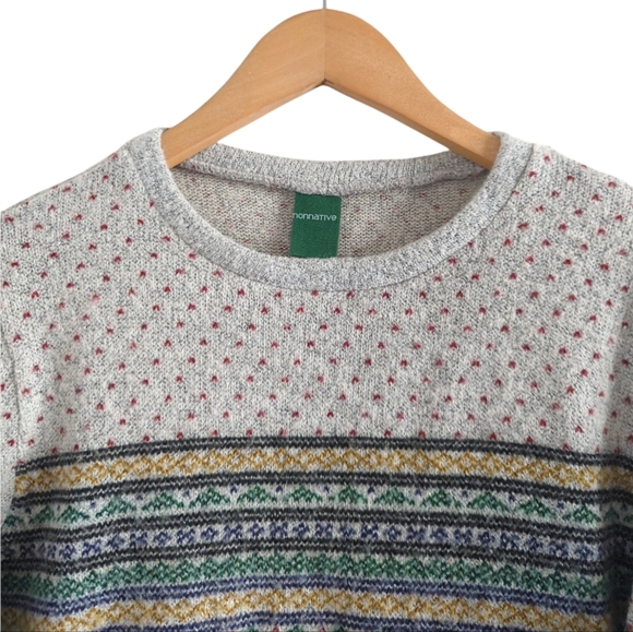 NONNATIVE Men's Gray Green Red 100% Cotton Knit Japanese Crewneck Sweater - Picture 6 of 14